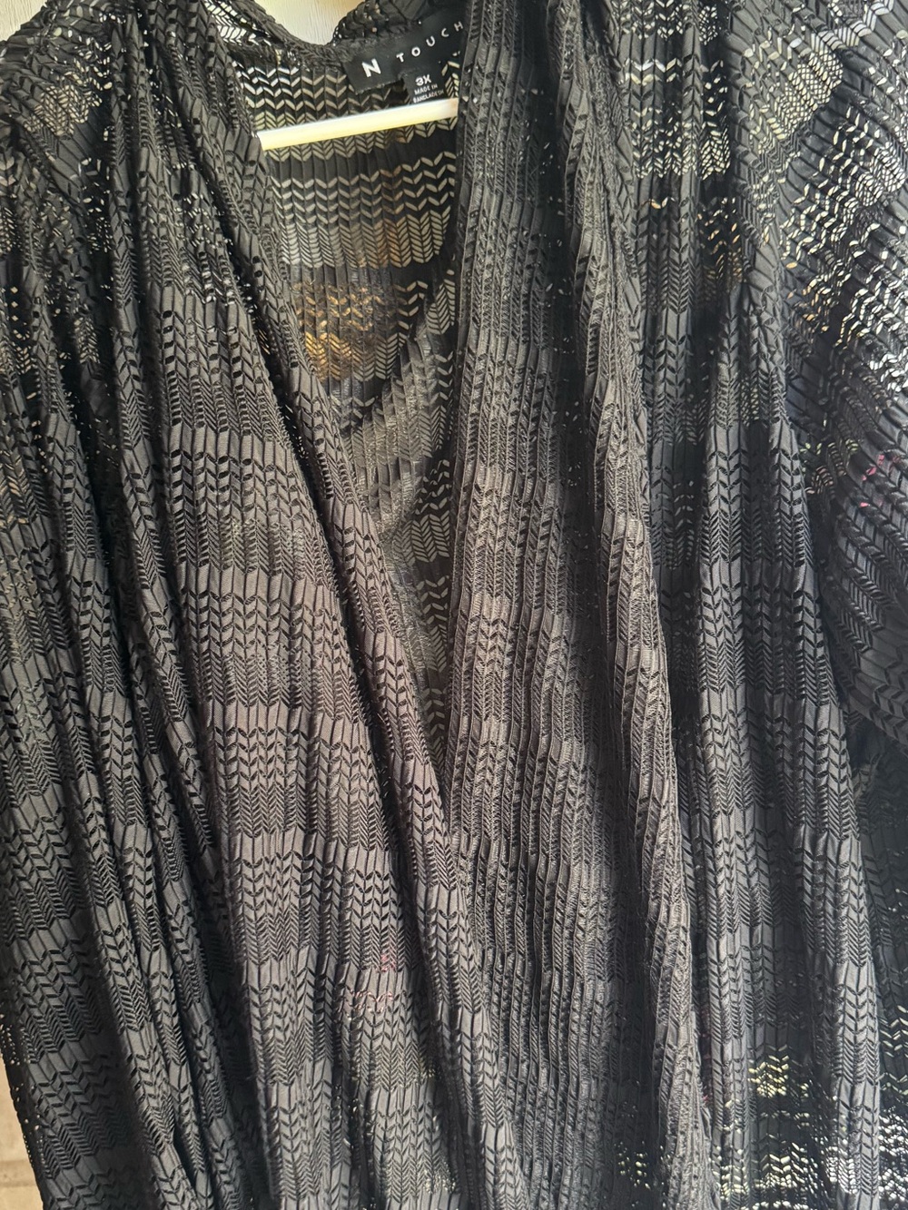 N Touch Black Openwork Knit Cardigan - Lightweight Women's Sweater